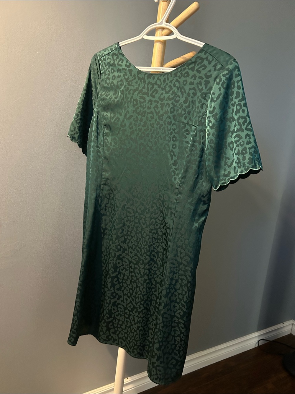 Bohme Green Leopard Print Satin Low Back Mini Dress Size M